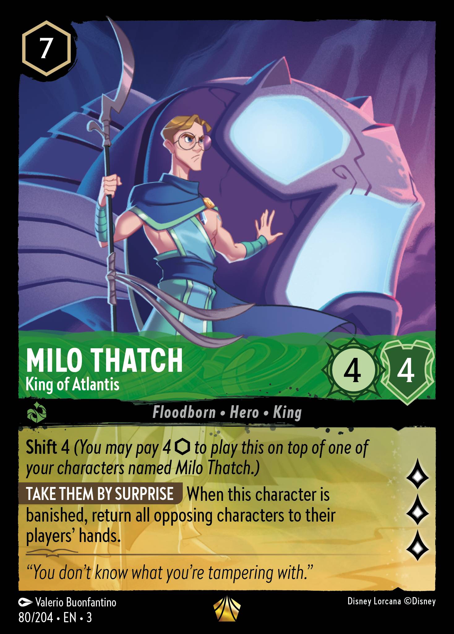 Disney Lorcana Into the Inklands card #80 - Milo Thatch - King of Atlantis (Cold Foil)