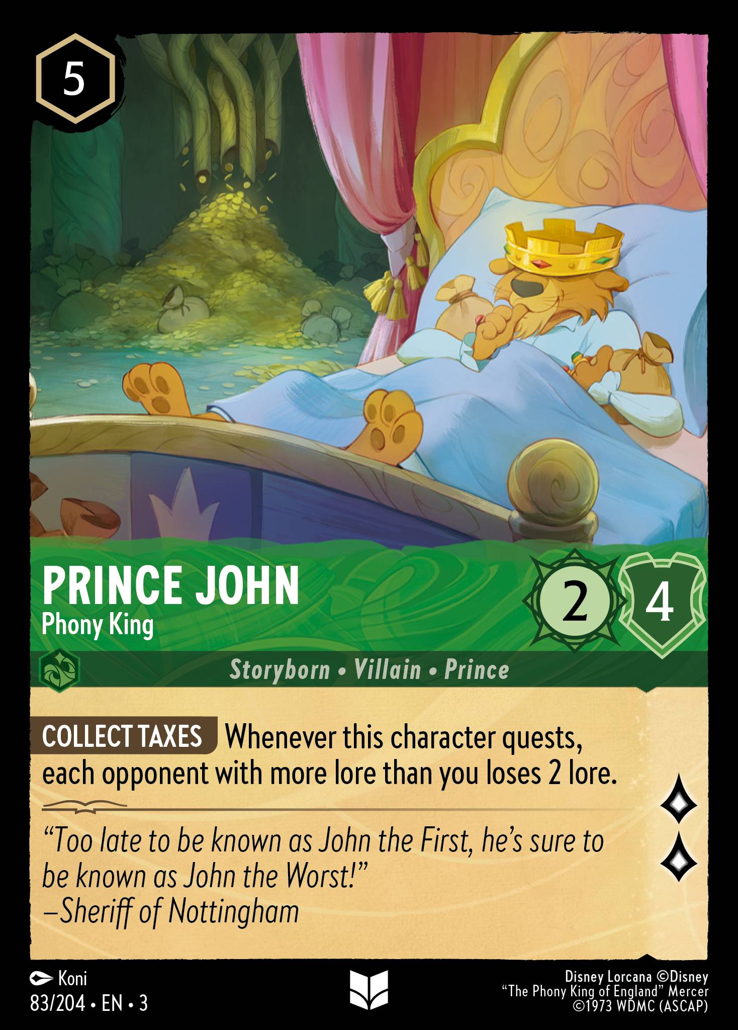 Disney Lorcana Into the Inklands card #83 - Prince John - Phony King (Cold Foil)