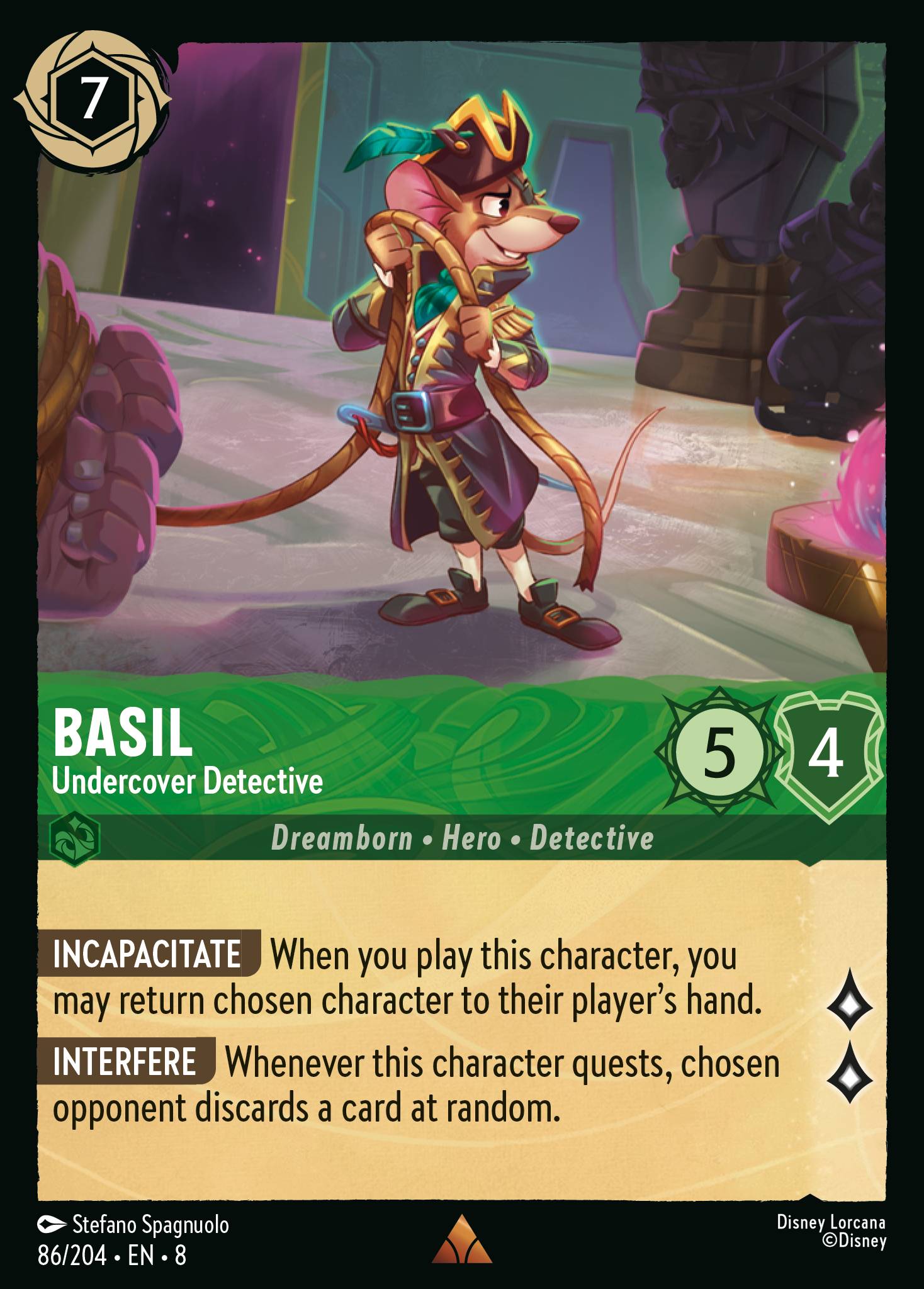 Disney Lorcana The Reign of Jafar card #86 - Basil - Undercover Detective (Cold Foil)
