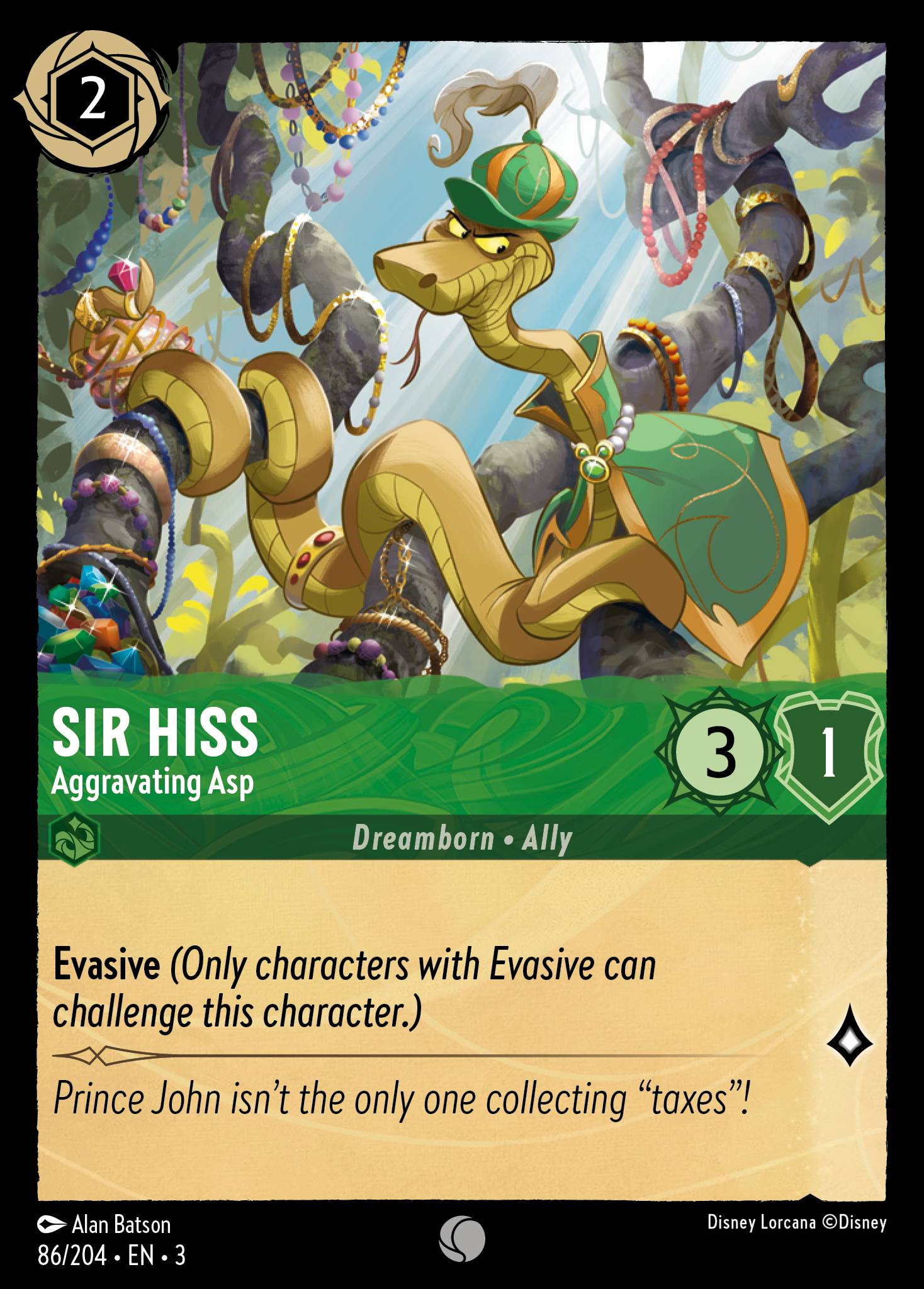 Disney Lorcana Into the Inklands card #86 - Sir Hiss - Aggravating Asp (Cold Foil)