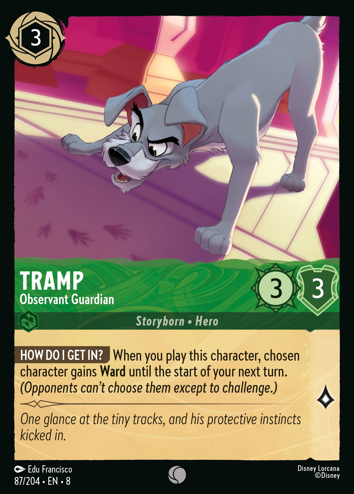 Disney Lorcana The Reign of Jafar card #87 - Tramp - Observant Guardian (Cold Foil)
