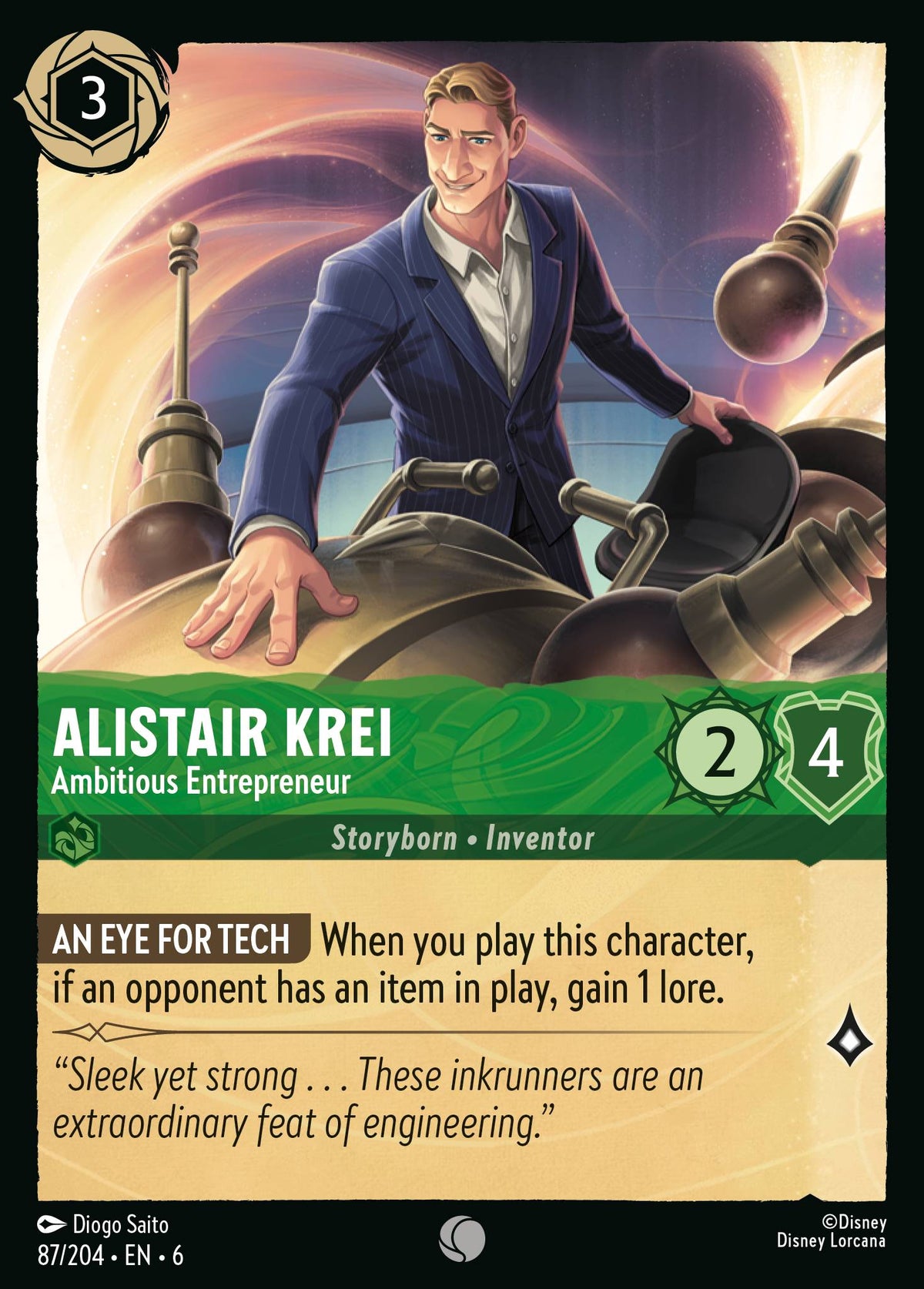 Disney Lorcana Azurite Sea card #87 - Alistair Krei - Ambitious Entrepreneur (Cold Foil)