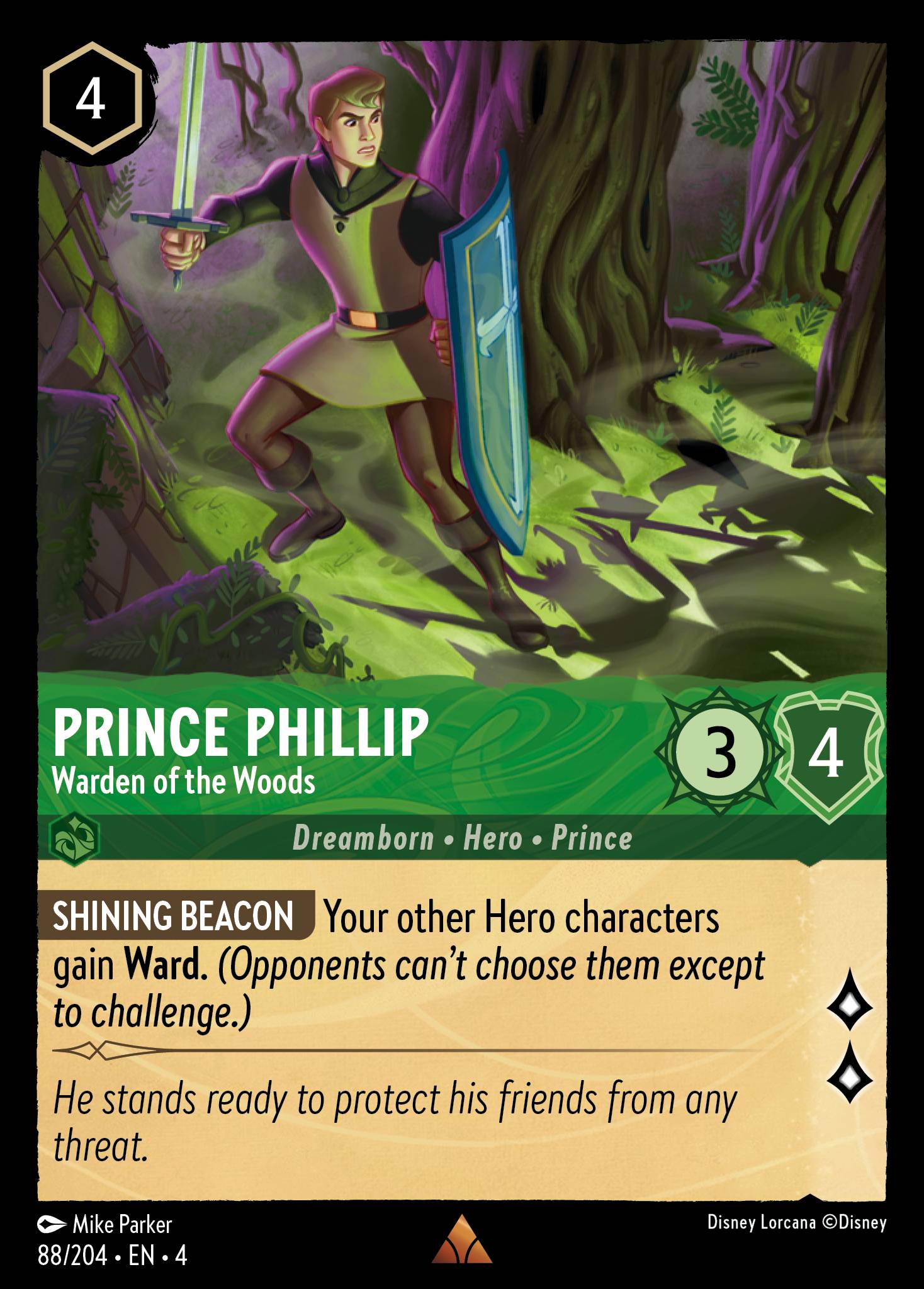 Disney Lorcana Ursula's Return card #88 - Prince Phillip - Warden of the Woods (Cold Foil)