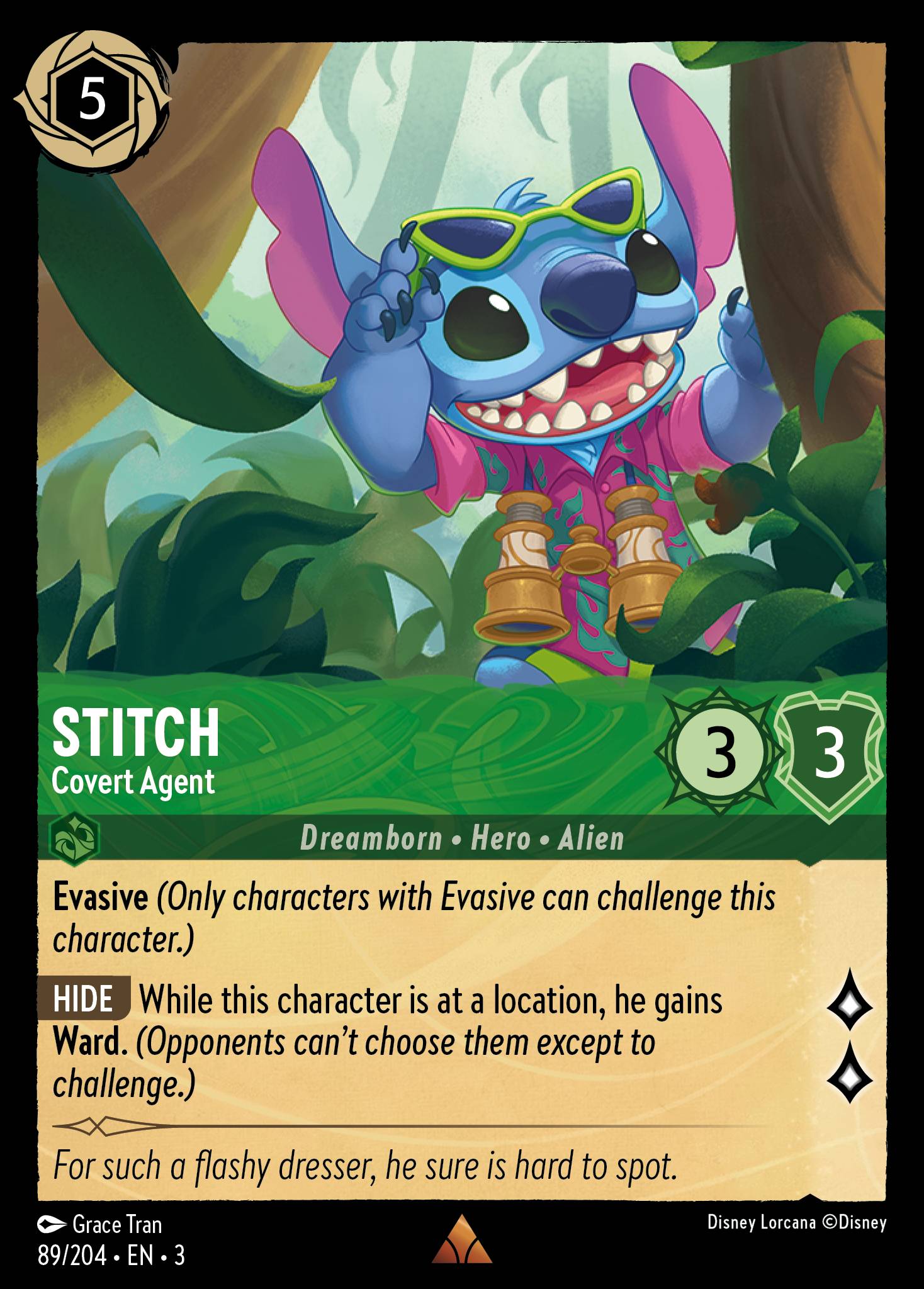 Disney Lorcana Into the Inklands card #89 - Stitch - Covert Agent (Cold Foil)