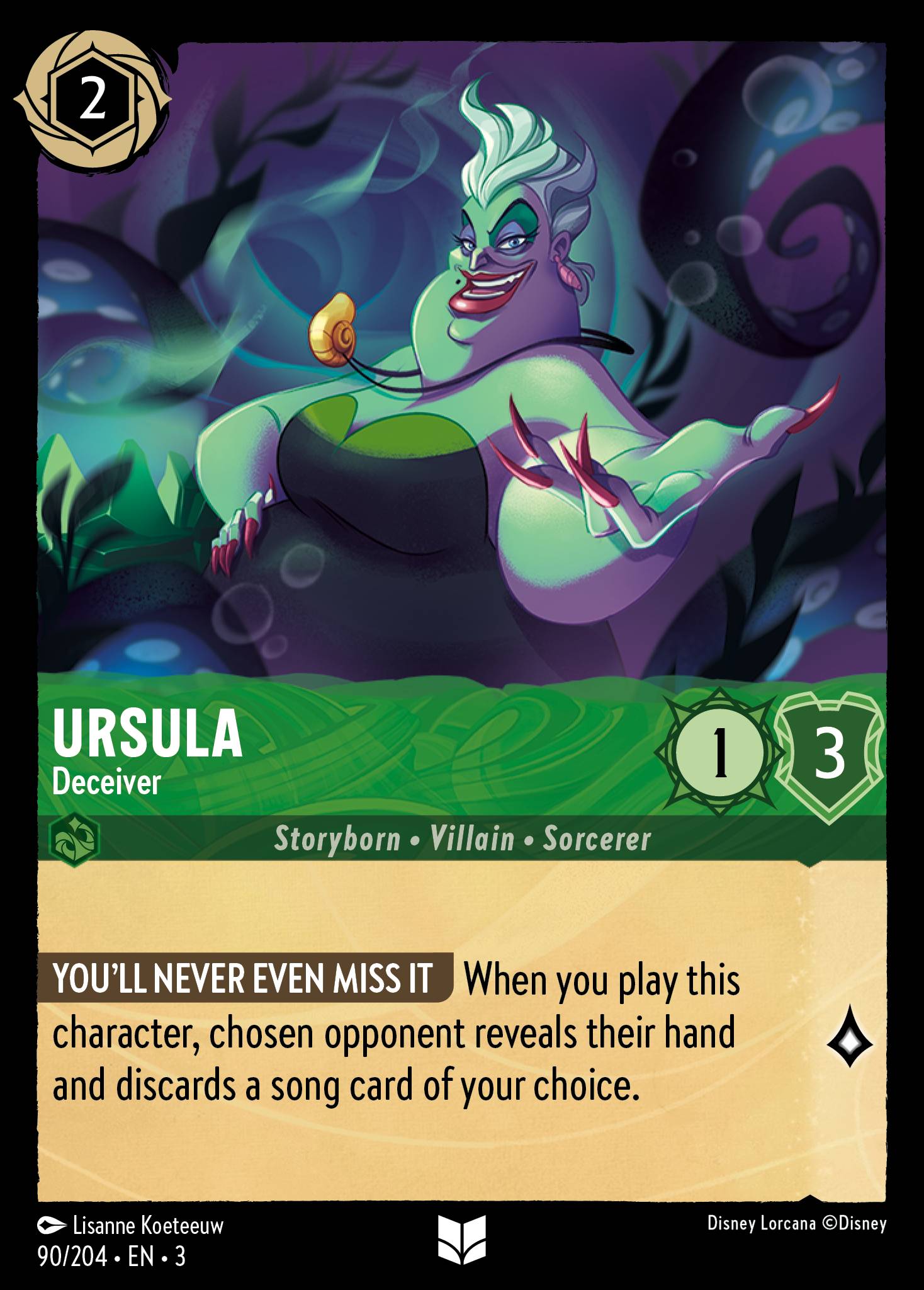Disney Lorcana Into the Inklands card #90 - Ursula - Deceiver (Cold Foil)