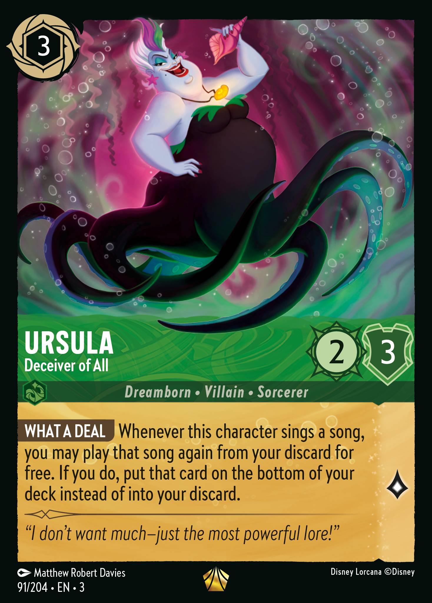 Disney Lorcana Into the Inklands card #91 - Ursula - Deceiver of All (Cold Foil)