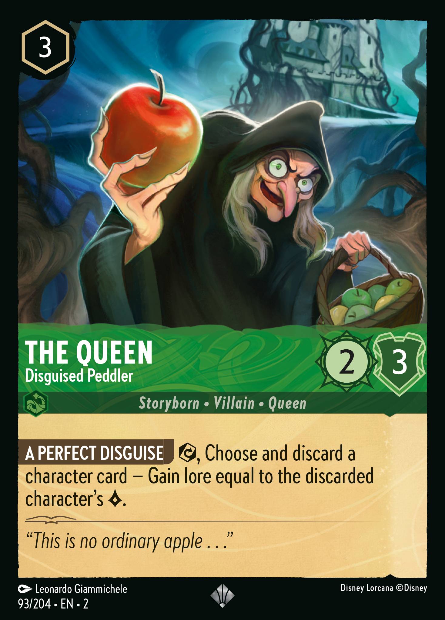 Disney Lorcana Rise of the Floodborn card #93 - The Queen - Disguised Peddler (Cold Foil)