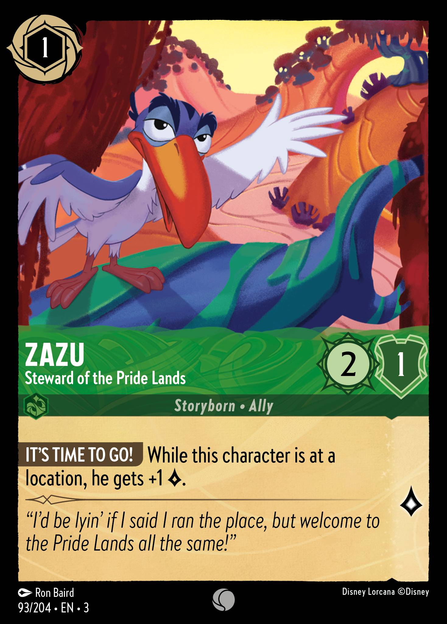 Disney Lorcana Into the Inklands card #93 - Zazu - Steward of the Pride Lands (Cold Foil)