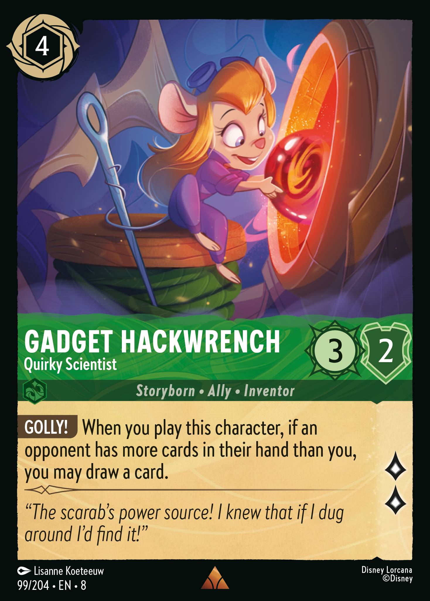 Disney Lorcana The Reign of Jafar card #99 - Gadget Hackwrench - Quirky Scientist (Cold Foil)
