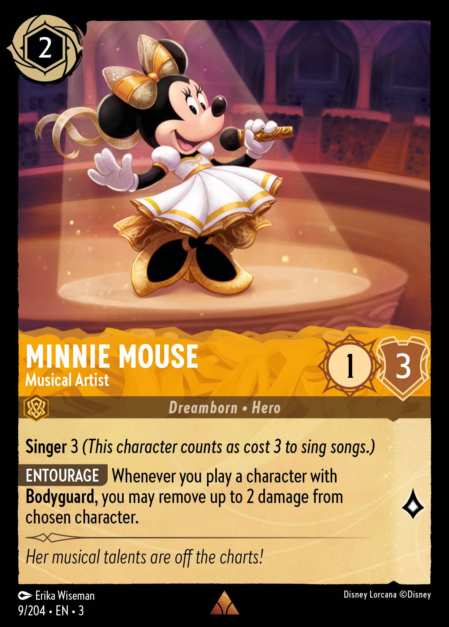 Disney Lorcana Into the Inklands card #9 - Minnie Mouse - Musical Artist (Cold Foil)